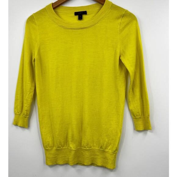 J. Crew Sweater Top Womens Size XS Yellow Merino Wool Pullover Knit 3/4 Sleeve‎ - Picture 1 of 7